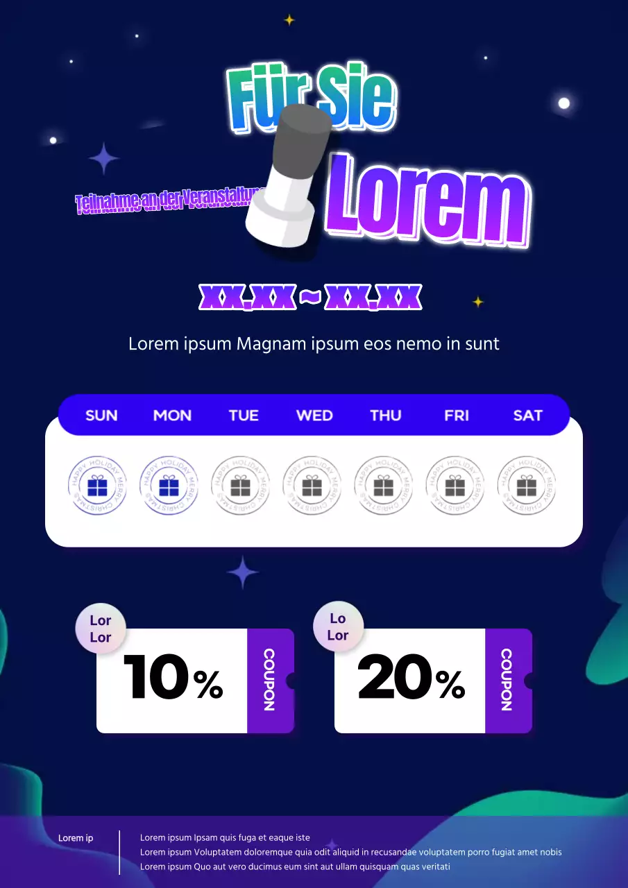 Werben Sie für die Teilnahme an Veranstaltungen in Blau und Lila