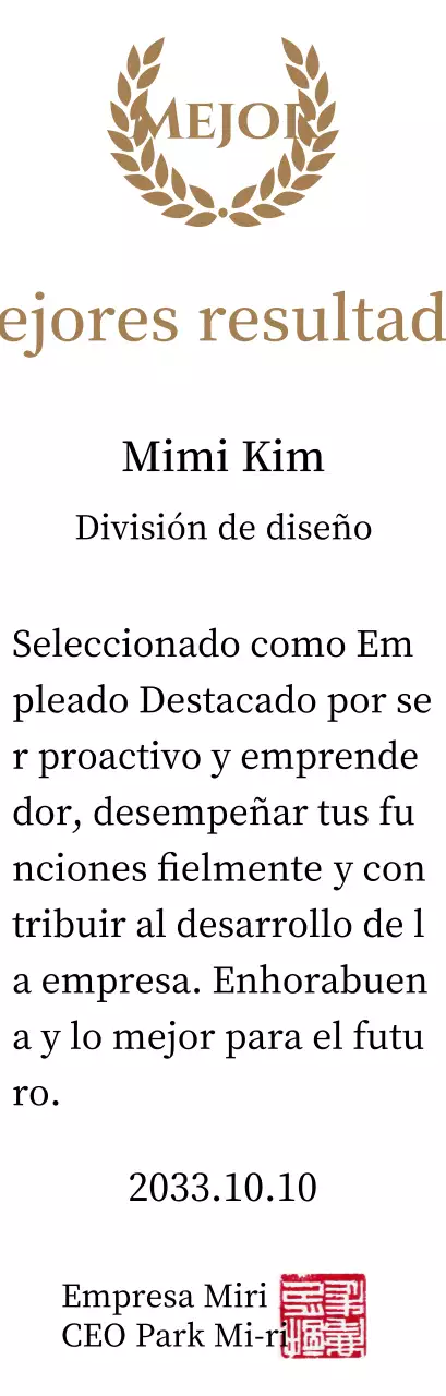 Lujosa placa de agradecimiento con laureles y sello dorados