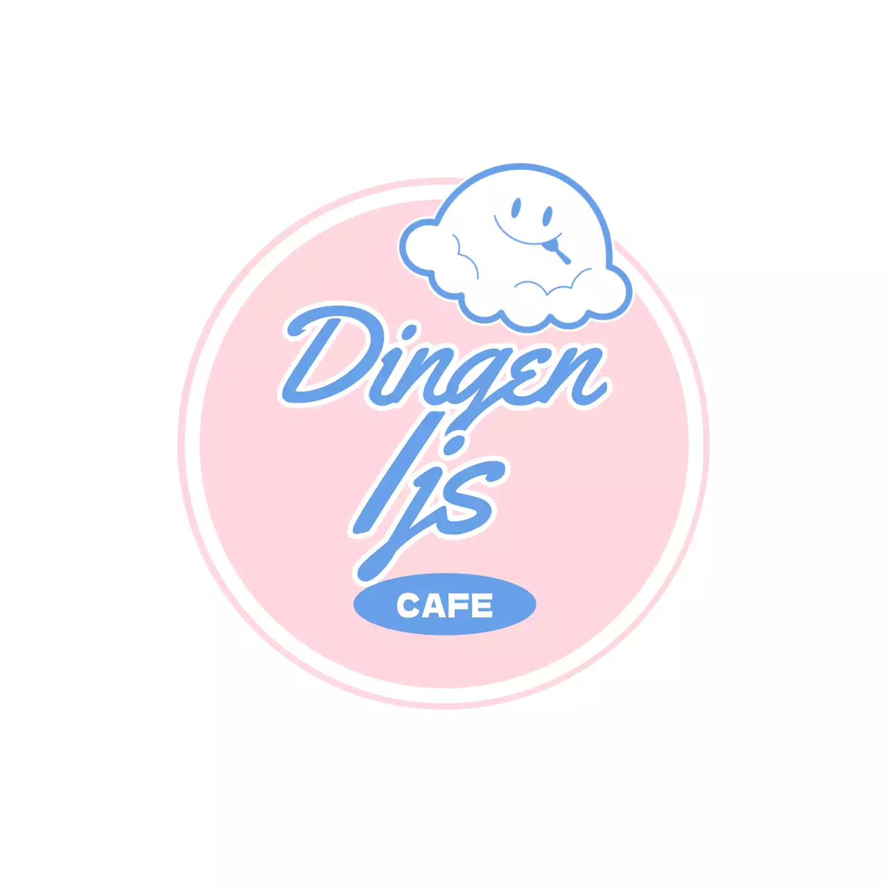 Het puntteken van het roomijsdessertcafe met leuke karakters in lichtroze en lichtblauw