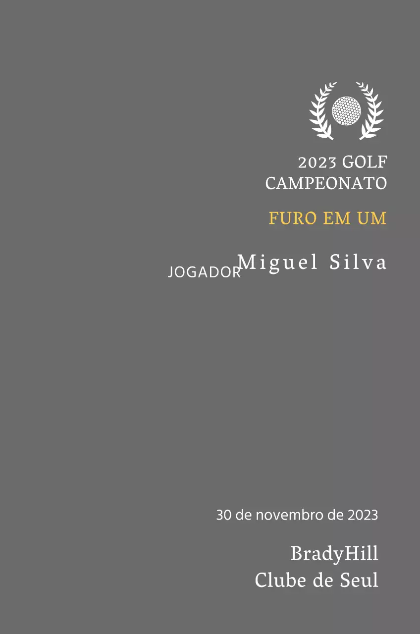 Placa de vencedor de jogador de golfe "hole-in-one" com bola de golfe e ilustração de coroa de louros