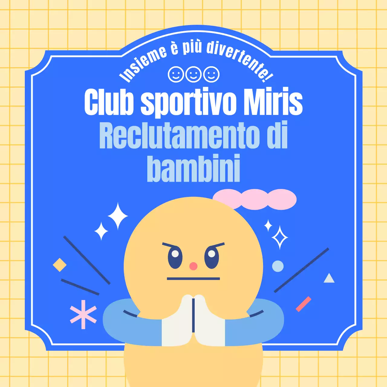 Promuovere un club sportivo kitsch giallo e blu per bambini.