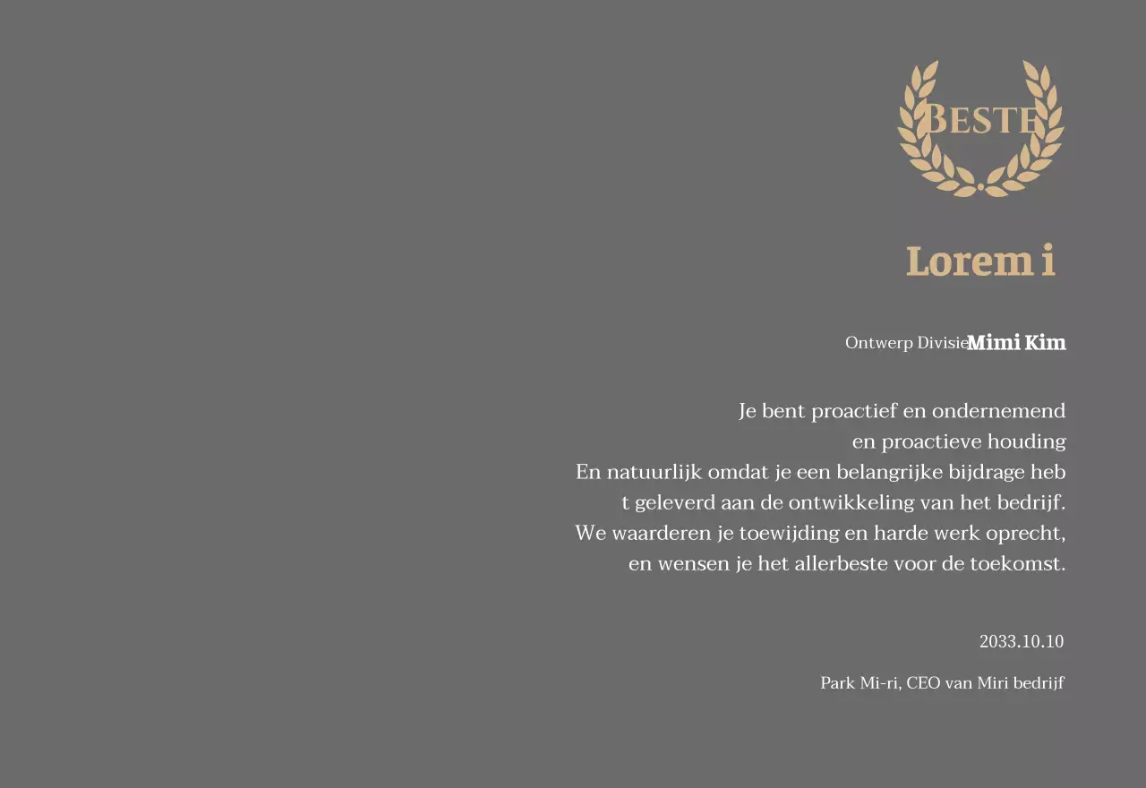 Luxe bedankbord met gouden lauweren en stempel