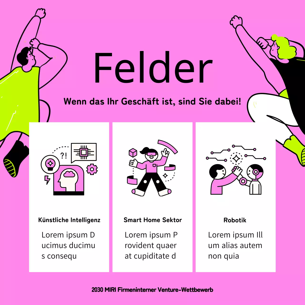 Werbung für einen unternehmensinternen Wettbewerb mit einem Pop-Art-Look in Pink und Neon