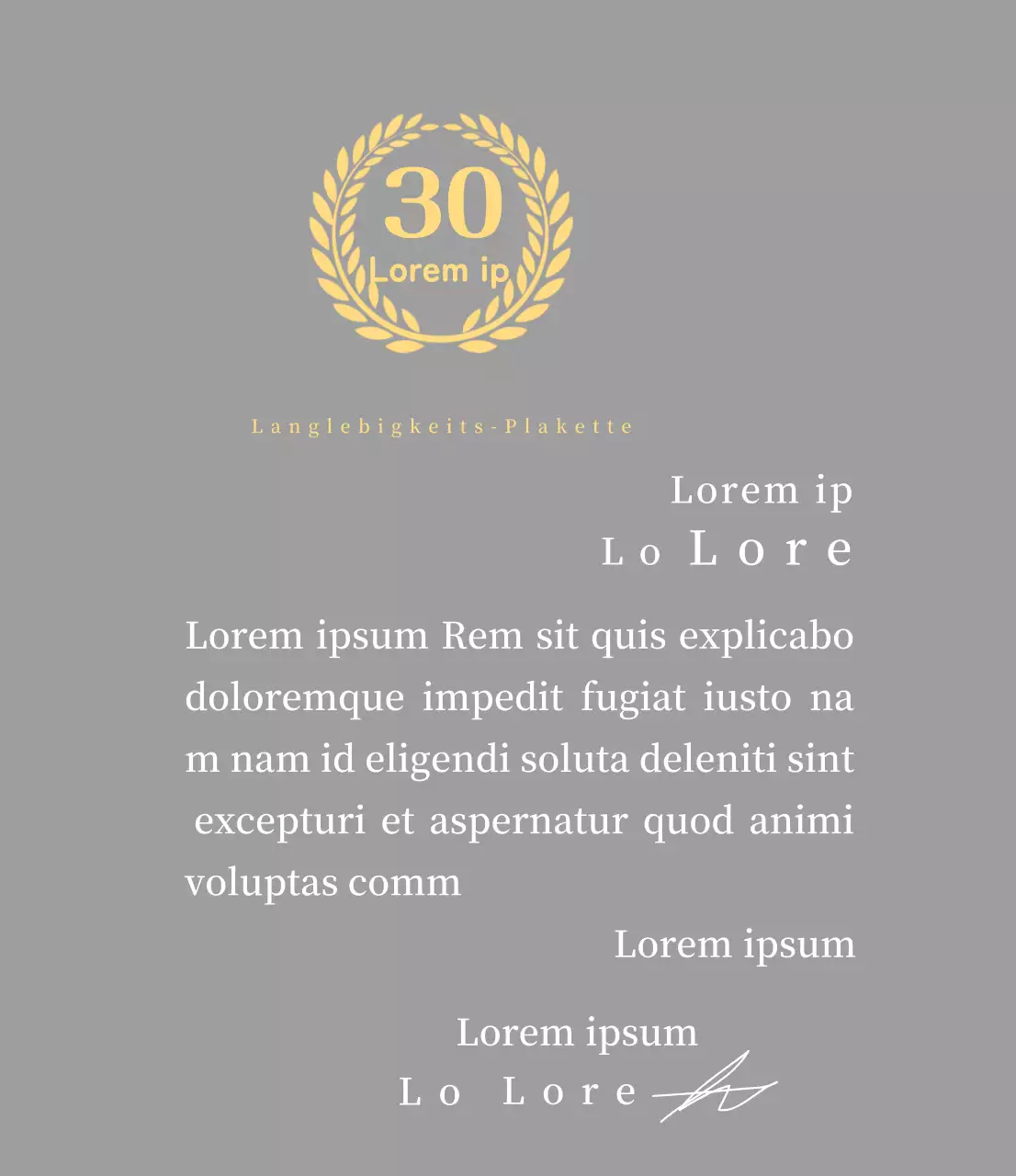 Firmenjubiläumsplakette mit Lorbeersymbol Konzept