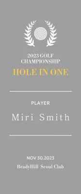 Golf hole-in-one player winner's plaque with golf ball and laurel wreath illustration