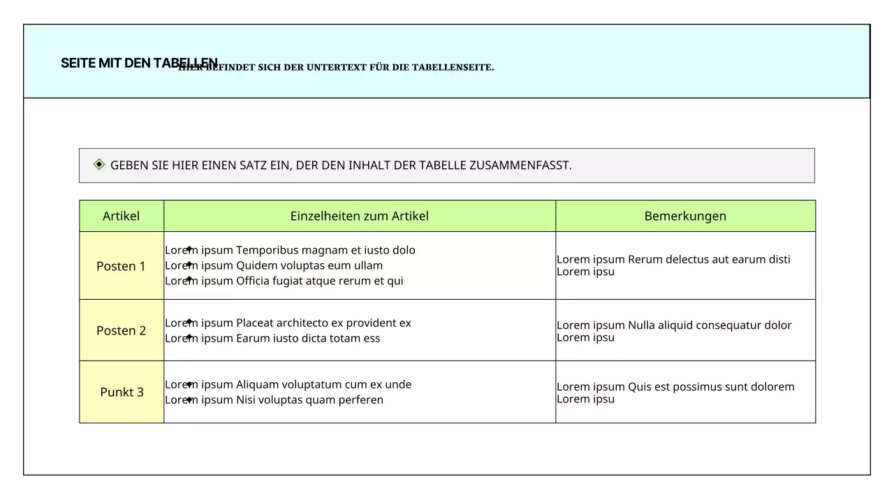 Ein einfacher druckbarer Bericht in Hellblau und Chartreuse