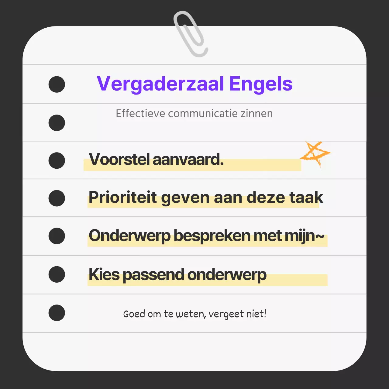 Promoot eenvoudig zakelijk Engels in zwart-wit en paars