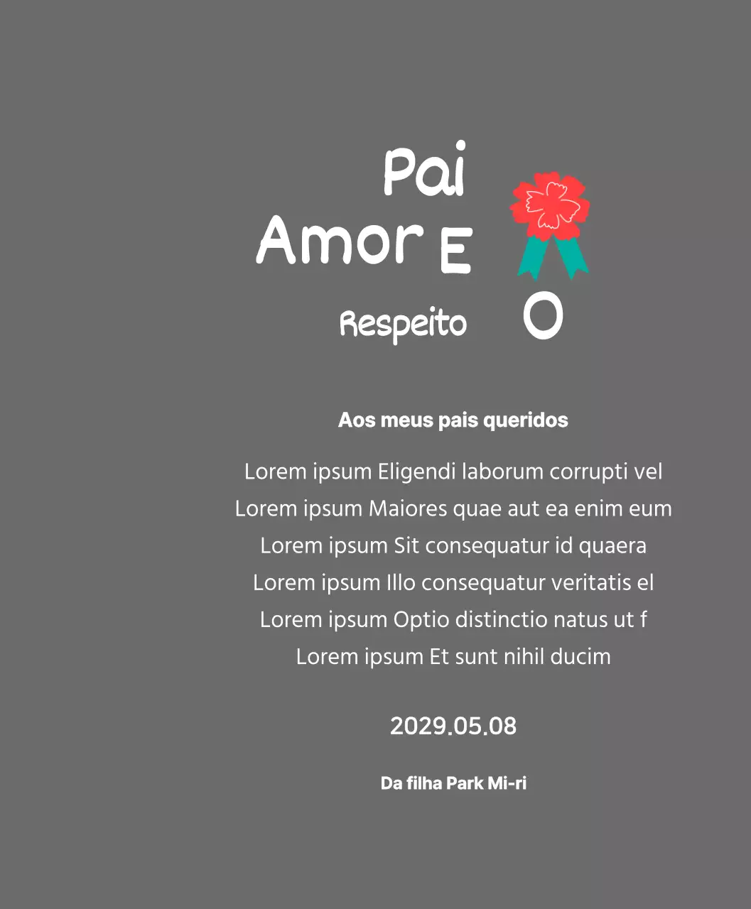 Caligrafia do Dia da Mãe com ilustração de cravos vermelhos