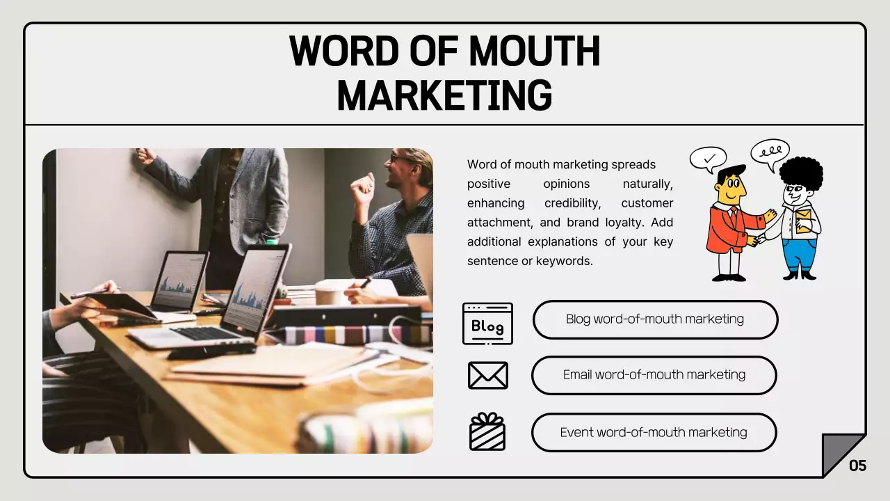 A simple marketing report in gray and white