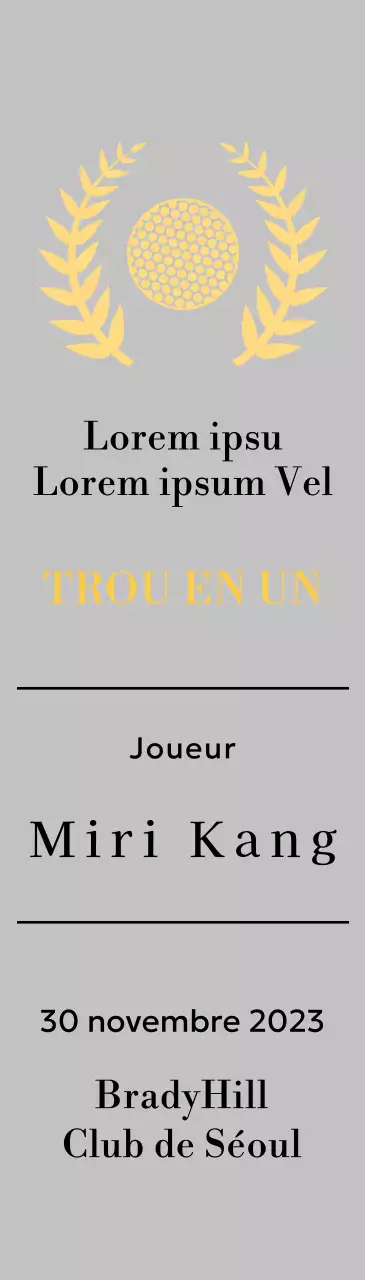 Plaque du gagnant d'un trou d'un coup au golf avec balle de golf et couronne de laurier (illustration)