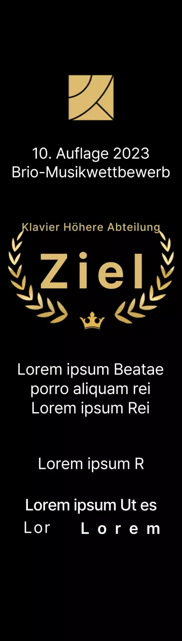 Siegerplakette des Wettbewerbskonzepts mit Lorbeerlinien und Kronenillustration