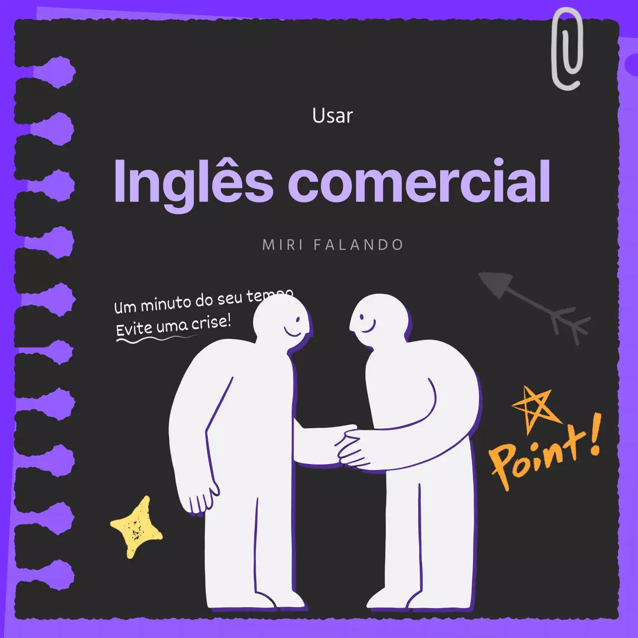 Promover um inglês comercial simples a preto e branco e roxo