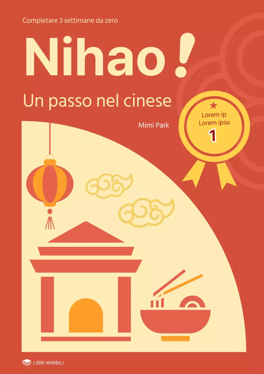 Copertina di un libro di testo cinese orientale in rosso e giallo