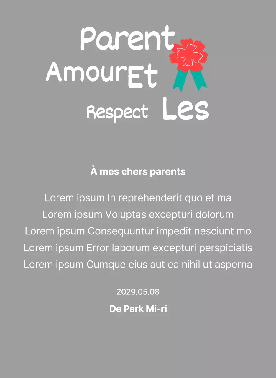 Calligraphie de la fête des mères avec illustration d'un œillet rouge