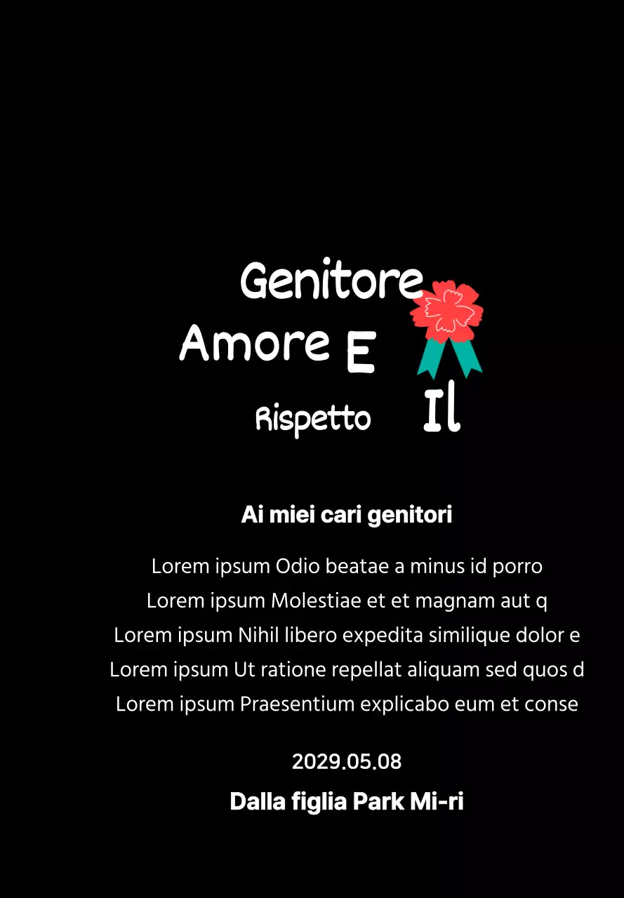 Calligrafia per la festa della mamma con illustrazione di garofano rosso