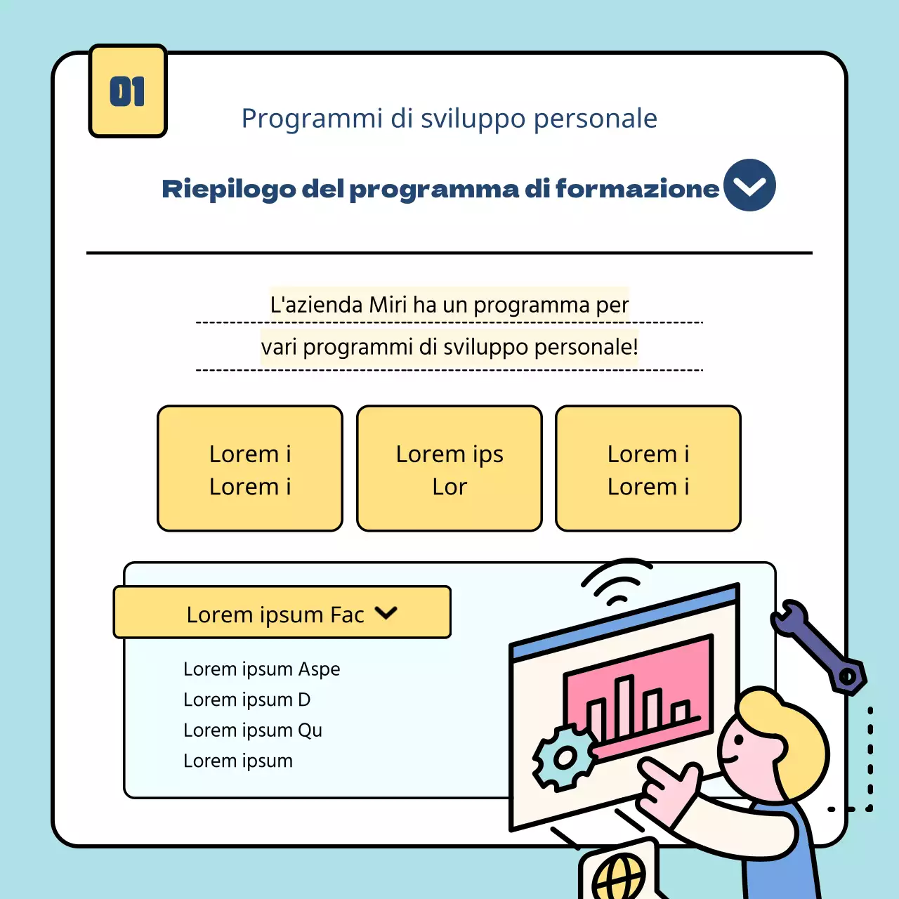 Guida a semplici programmi di formazione aziendale in azzurro e giallo