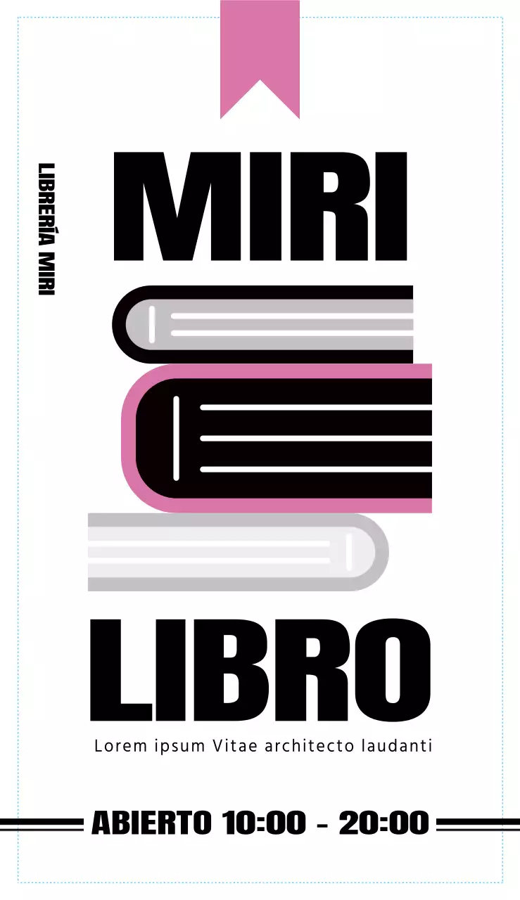 Una guía de librerías para pequeñas empresas con un diseño limpio y audaz de fuente inglesa e ilustración de libros, acentuado con rosa.