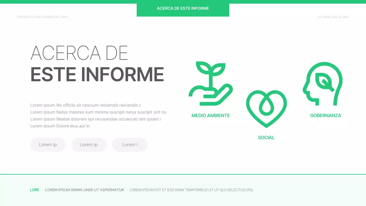 Un sencillo informe corporativo ESG en chartreuse y blanco