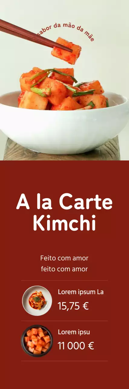 Promover a venda de kimchi destacando imagens de kimchi num fundo vermelho