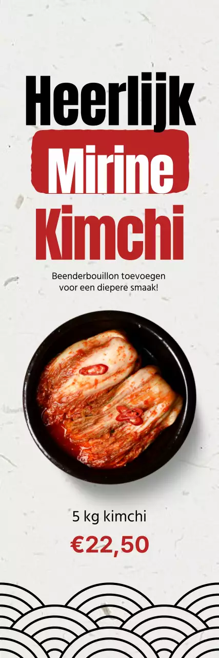 Promoot een schoon kimchi-menu met een afbeelding van kimchi van kool op een achtergrond van gebroken wit Koreaans papier.