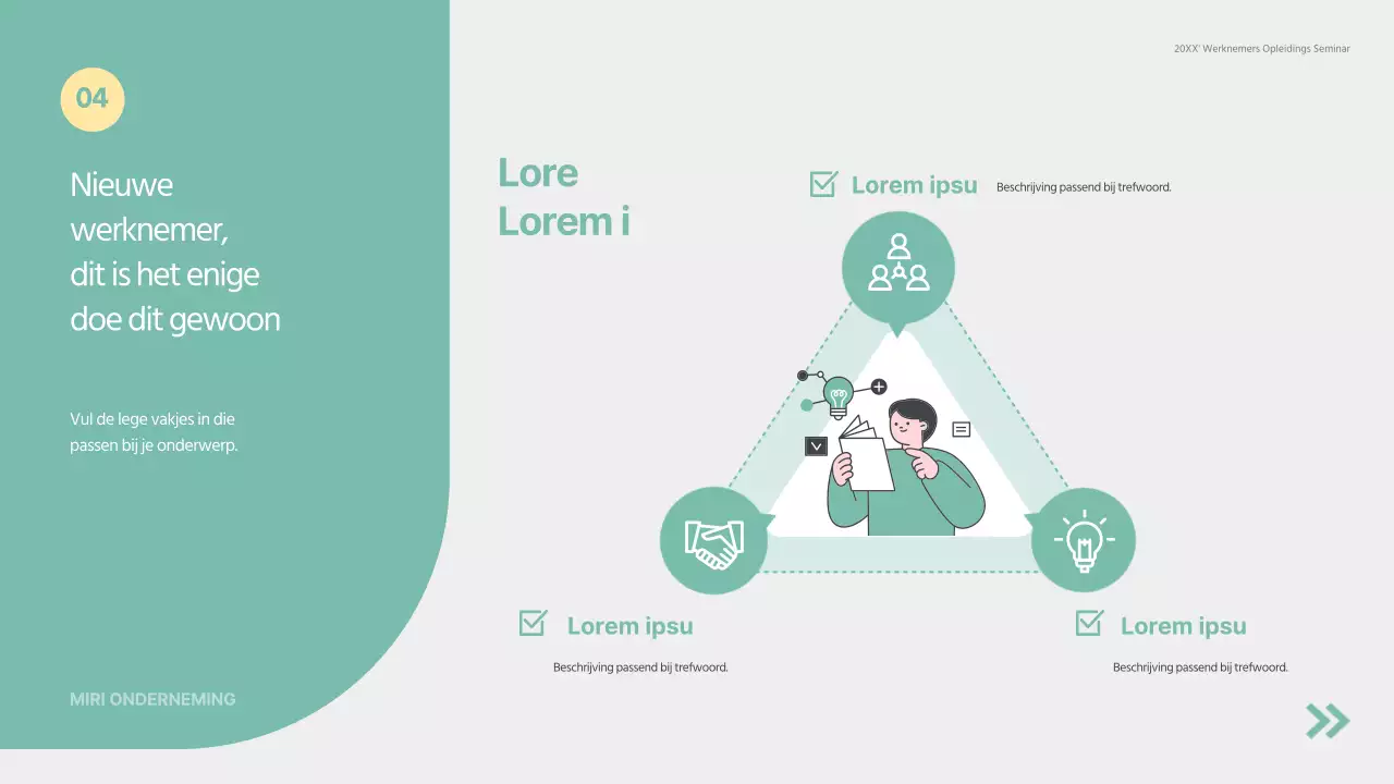 Groene en eenvoudige trainingsmaterialen voor onboarding-seminars voor nieuwe werknemers