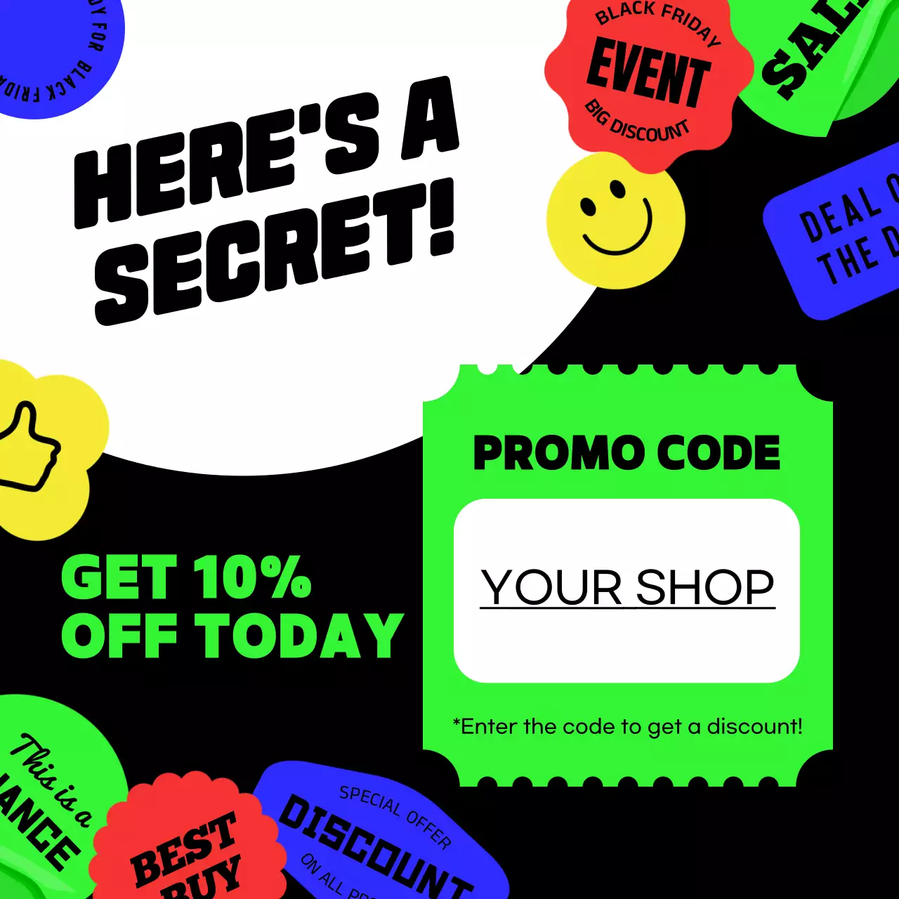 Promoção de venda em negrito preto em mídia social