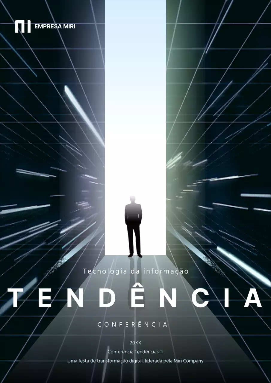 Promover uma conferência sobre tendências informáticas ao estilo cibernético, em néon e branco