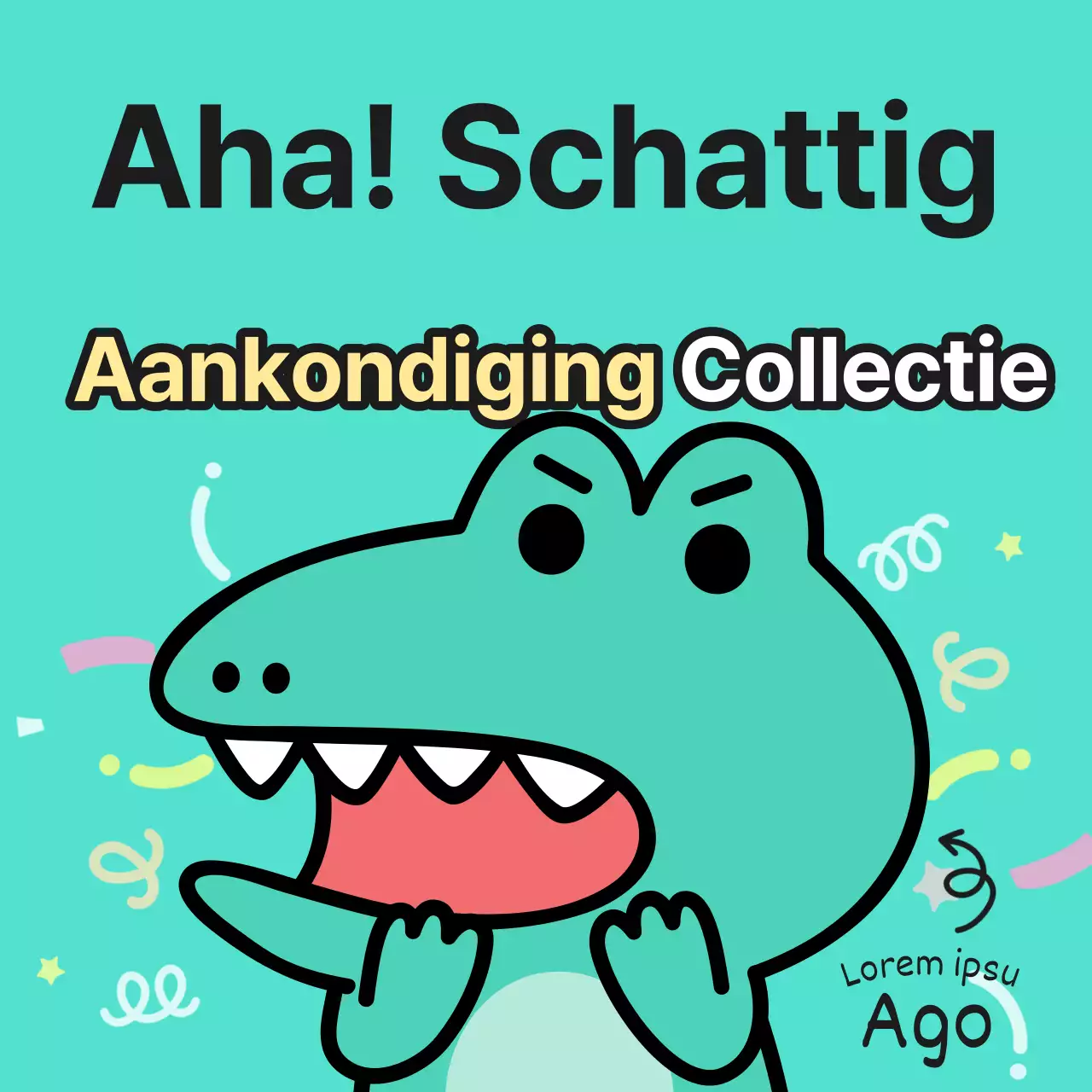 Aankondigingen van Argo, een kitscherig personage met een mintkleurige achtergrond