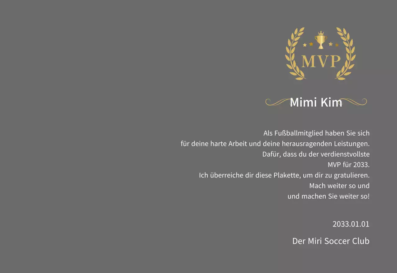 Meisterschaftsplakette mit goldenen Lorbeeren und Trophäe