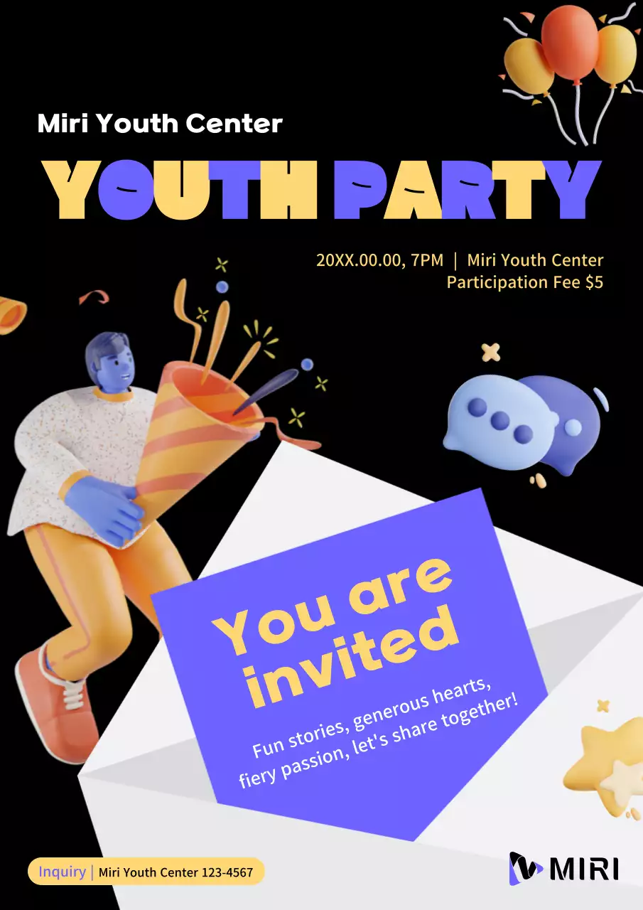 Black Trendy Youth Invitation Poster