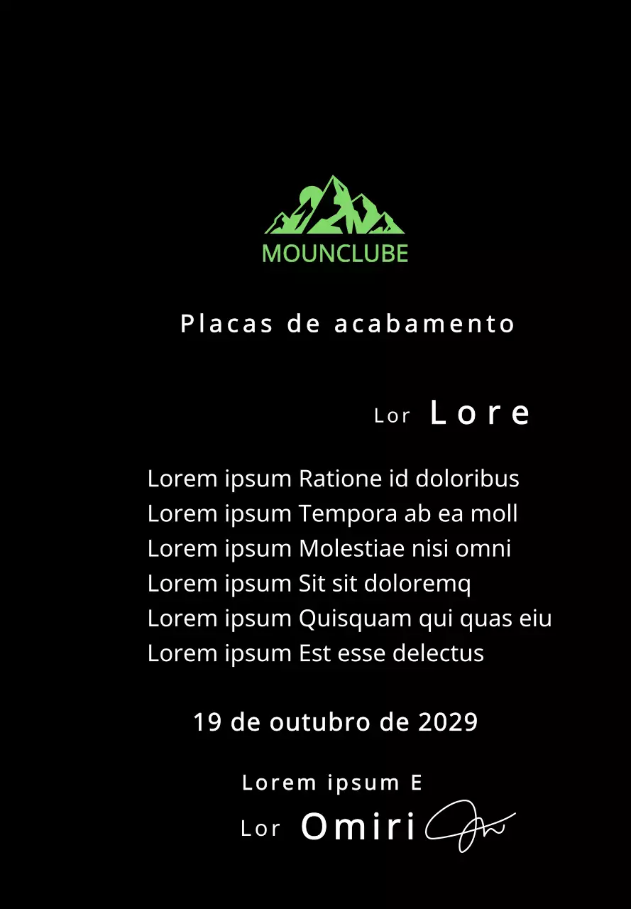 Placa de finalização do clube de montanha com o conceito do logótipo do clube e ilustração de uma montanha verde