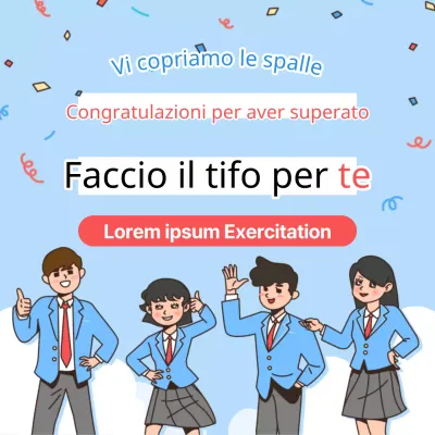 Una semplice promozione di congratulazioni in rosso e azzurro
