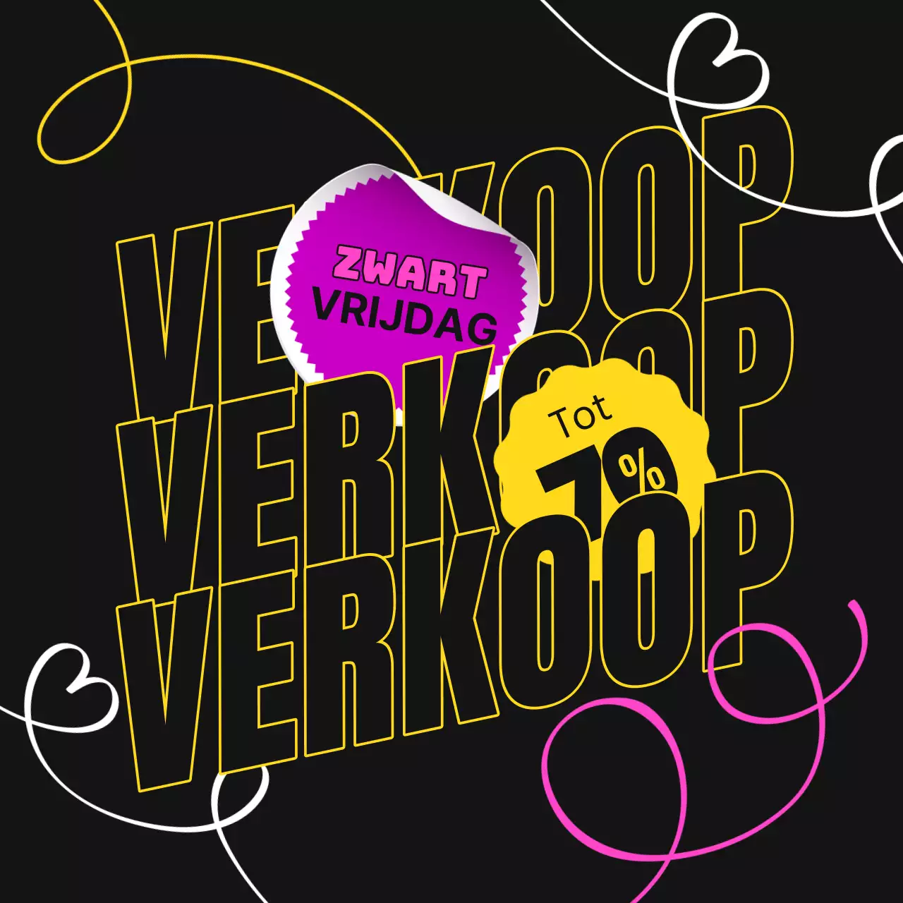 Promoot een kitscherige Black Friday uitverkoop in geel en hot pink