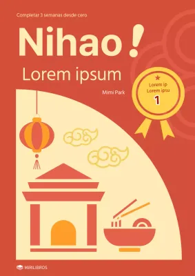 Portada de libro de texto de chino oriental en rojo y amarillo