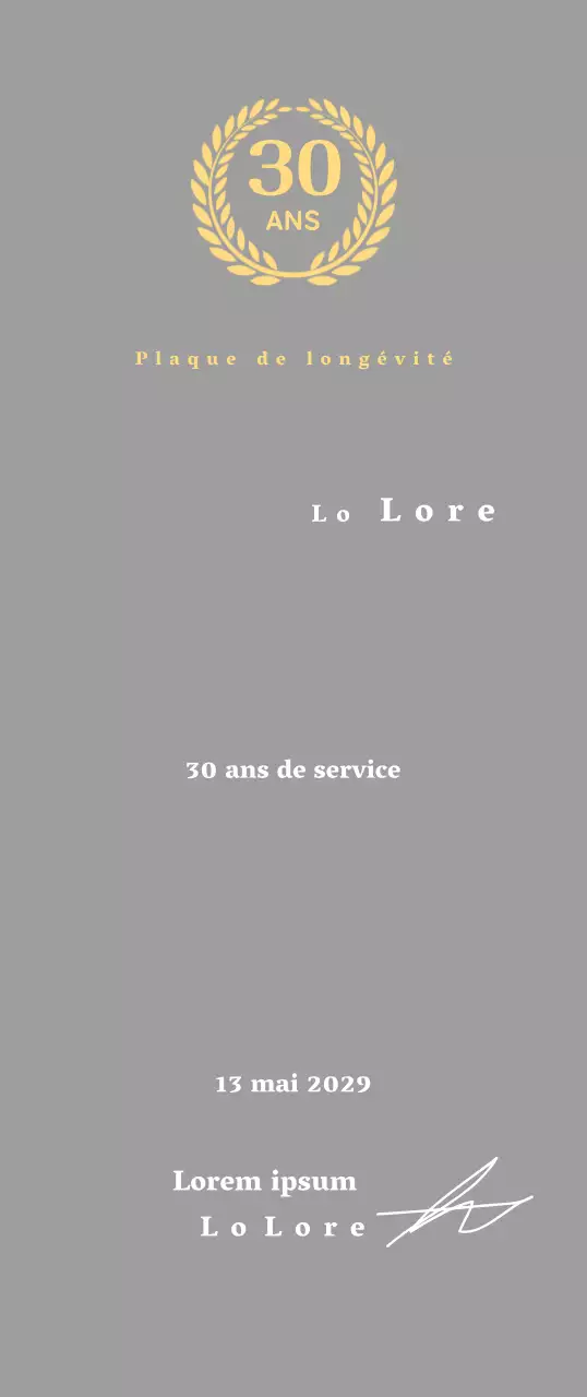 Plaque d'entreprise pour longs états de service avec symbole de laurier