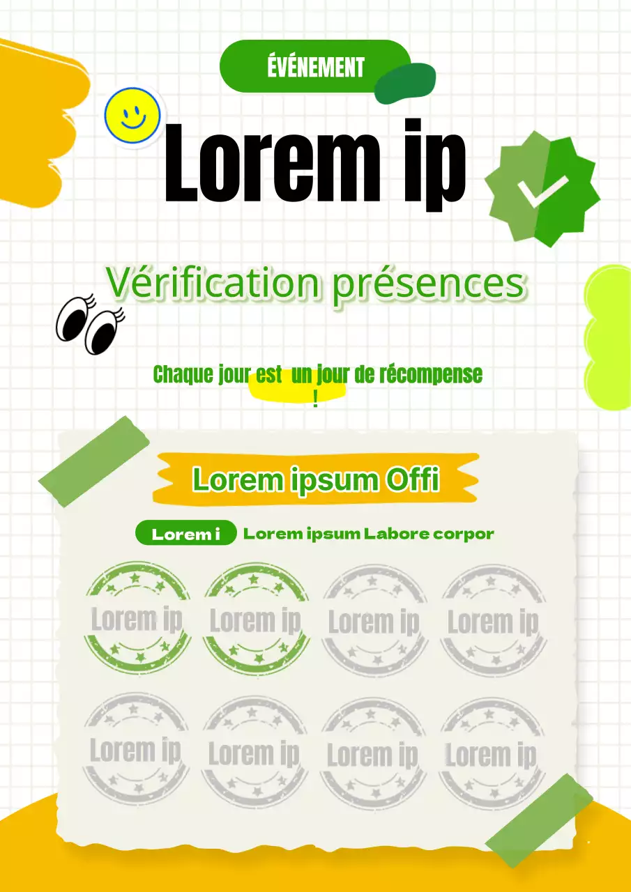 Faites la promotion de votre événement avec un mignon contrôleur de présence jaune et vert