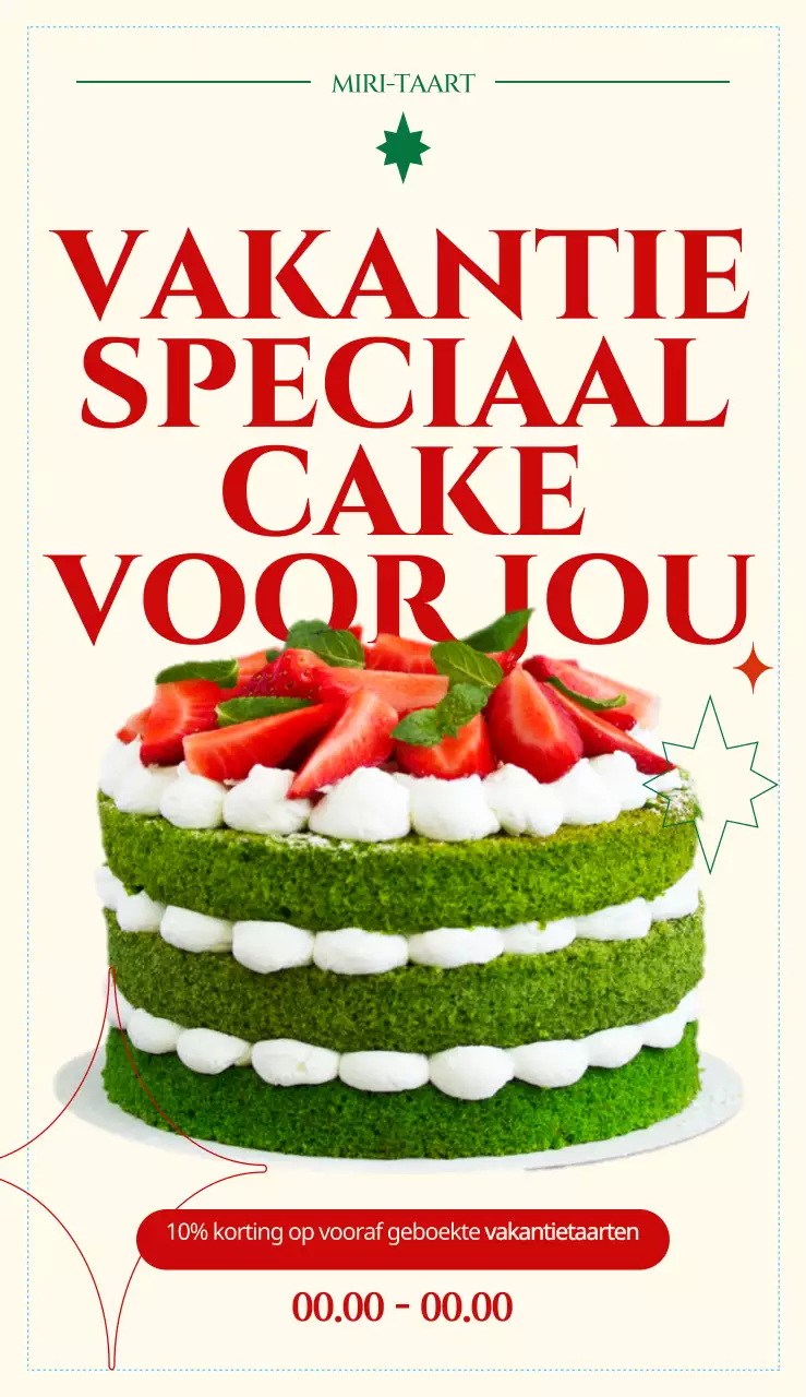 Taart dessert café menu in rood en groen voor een feestelijk gevoel, met vet Engels lettertype lay-out en grafische elementen.