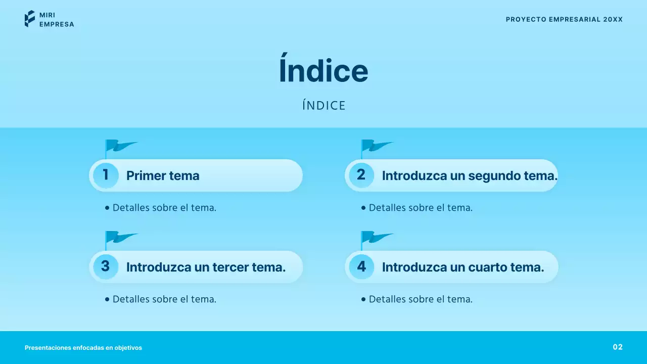 Presentaciones comerciales sencillas en azul