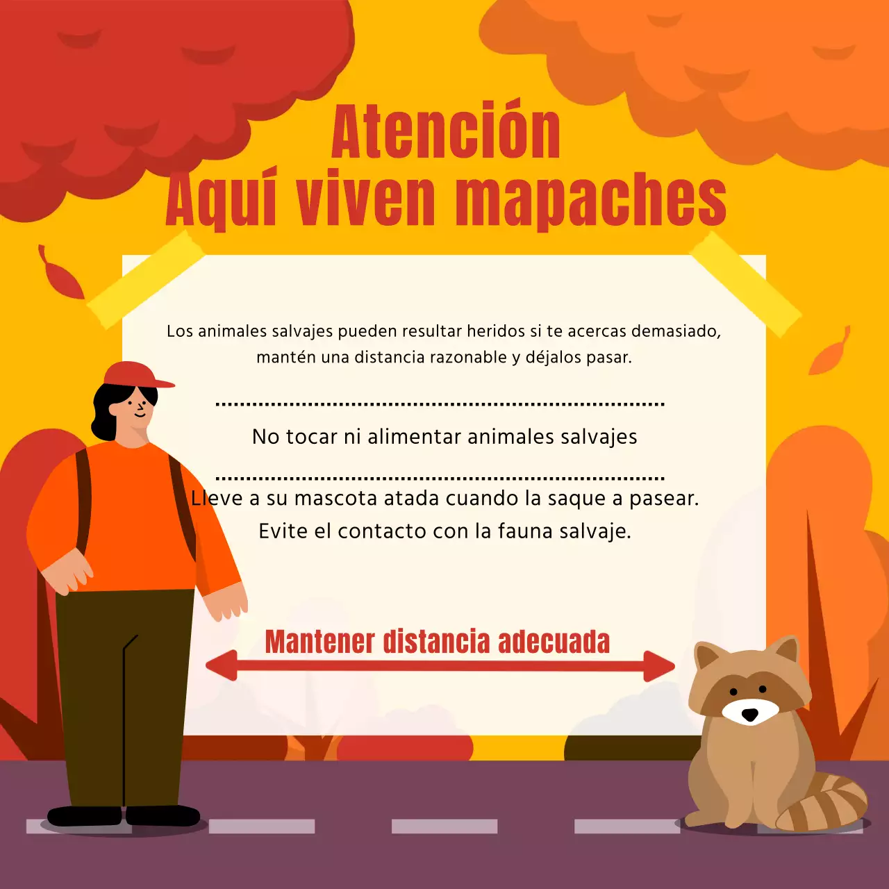 Guía de seguridad de la fauna natural en naranja y amarillo