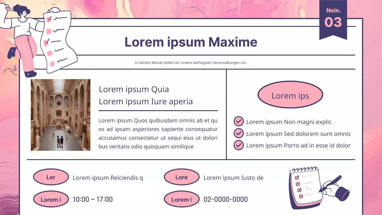 Ein moderner Newsletter für den Kulturtourismus in Rosa und Lila