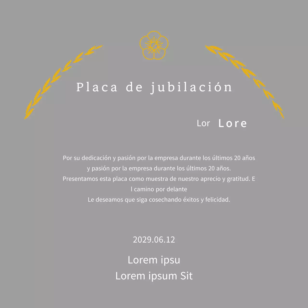 Placa de agradecimiento por concepto de cotización con hojas de laurel y flores lineales