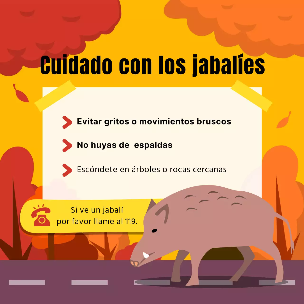 Guía de seguridad de la fauna natural en naranja y amarillo