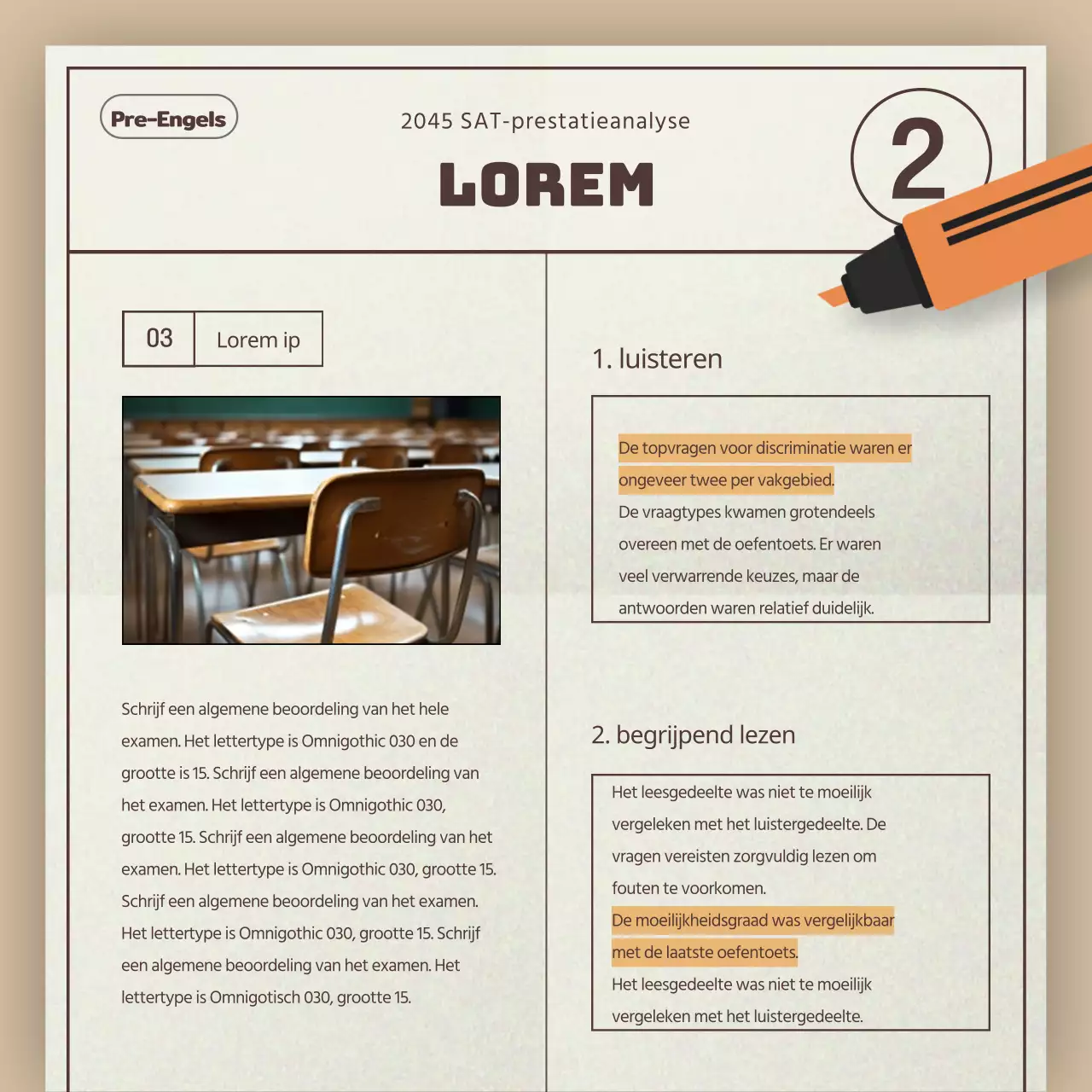 Een eenvoudig beige en rood trendanalyserapport voor SAT-examens voor academies