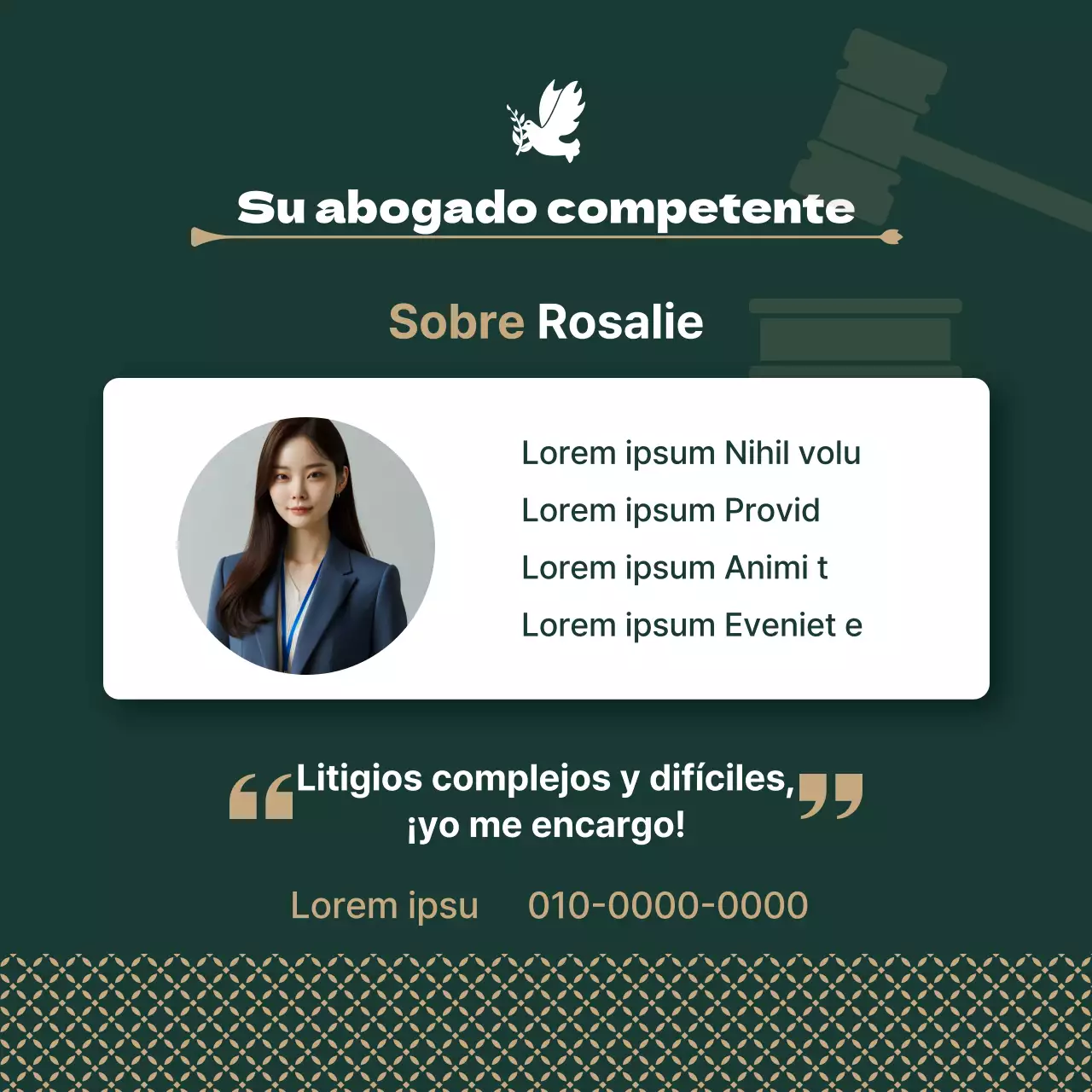 Promueva un moderno despacho de abogados en caqui y dorado