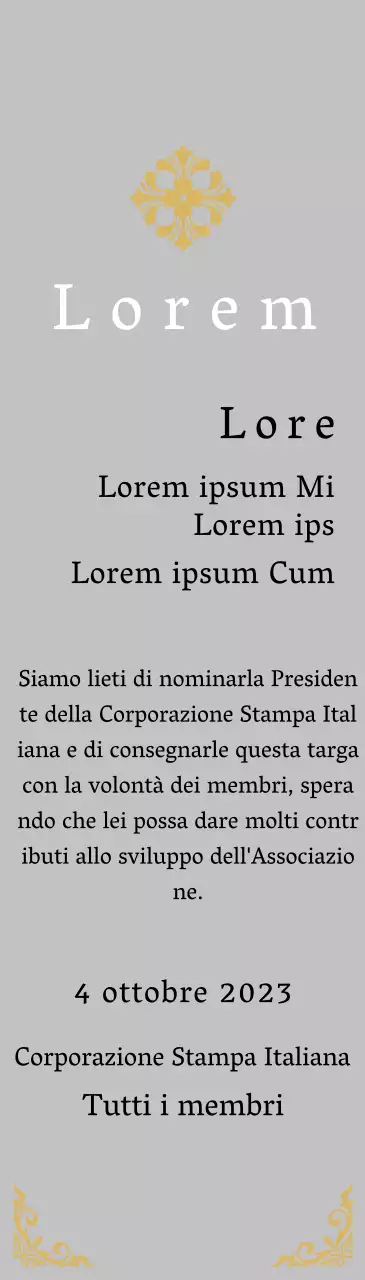 Una targa di commissione dall'aspetto regale con decorazioni elaborate