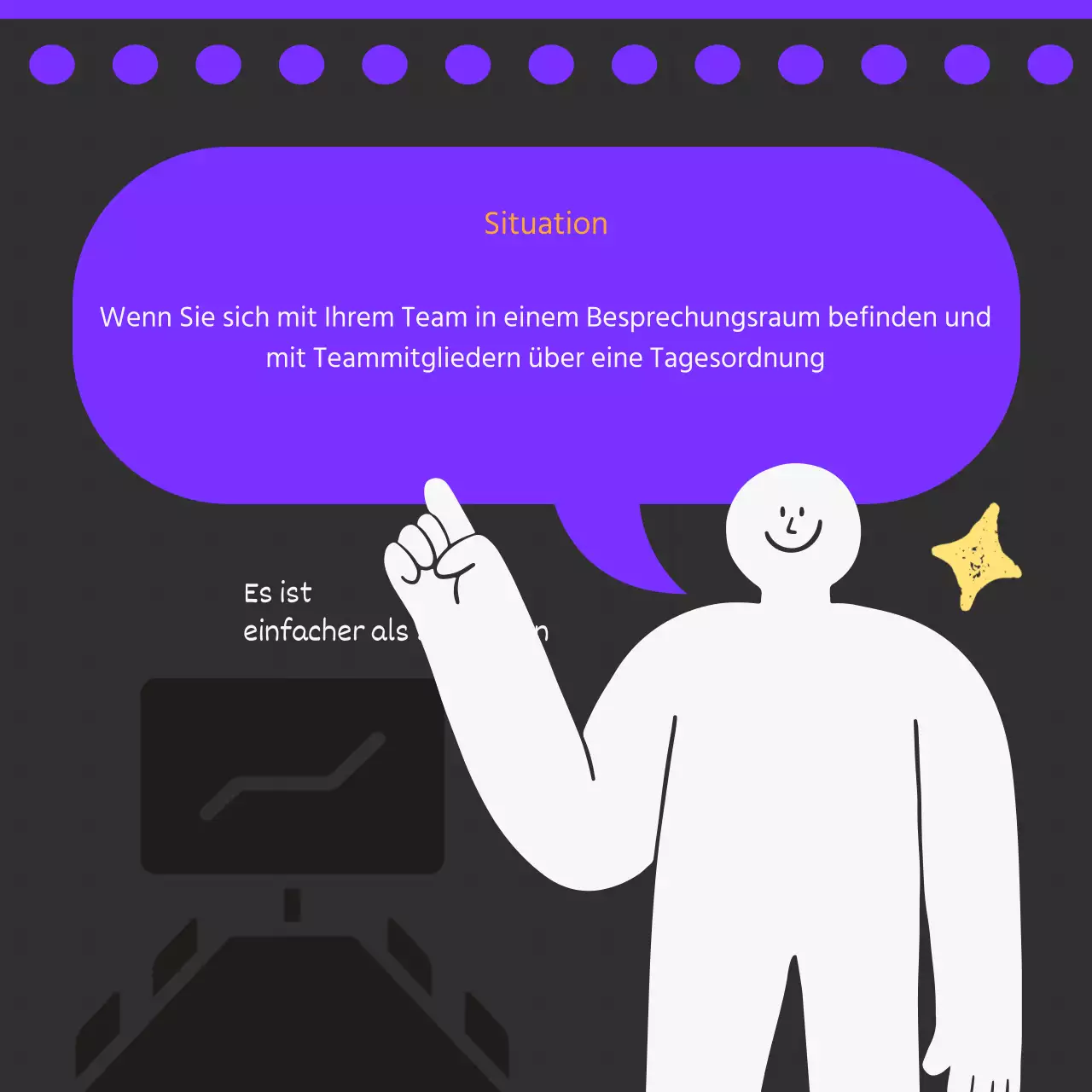 Förderung von einfachem Geschäftsenglisch in Schwarz-Weiß und Lila