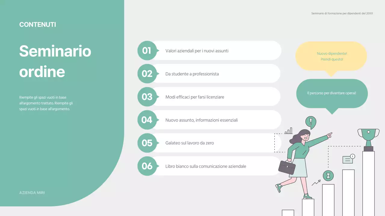 Materiale di formazione verde e semplice per il seminario di onboarding dei nuovi assunti