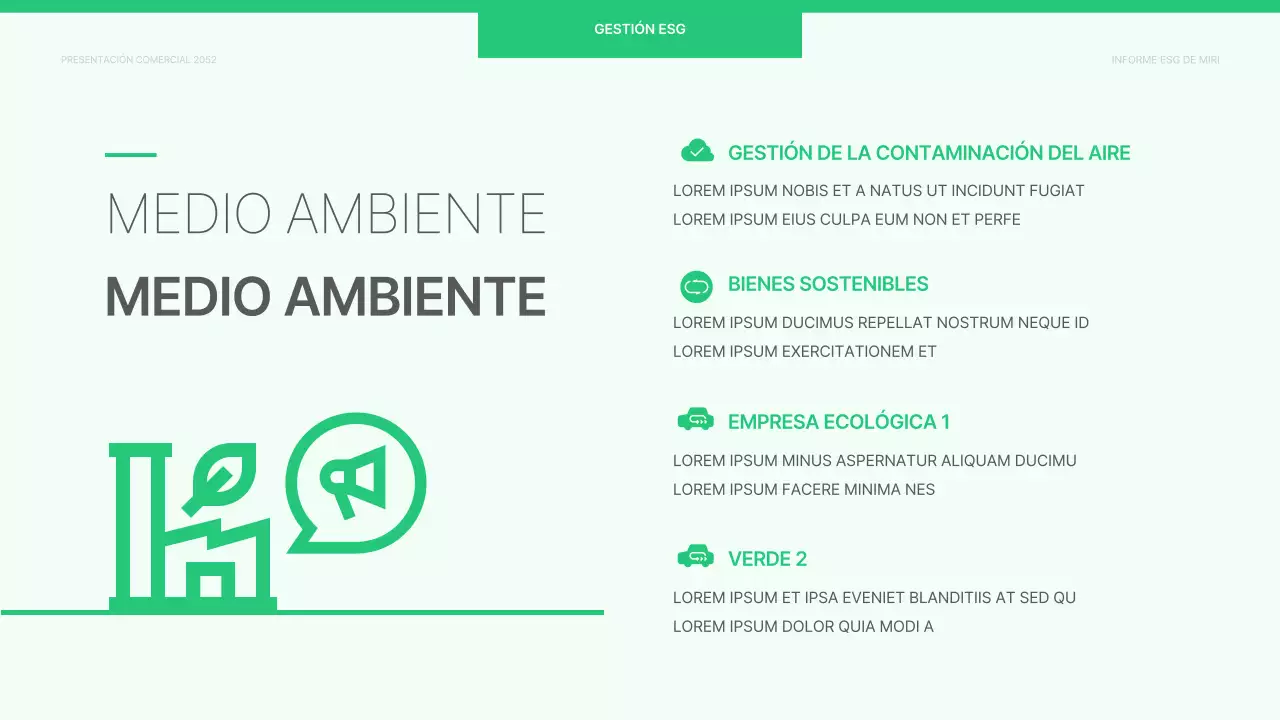 Un sencillo informe corporativo ESG en chartreuse y blanco