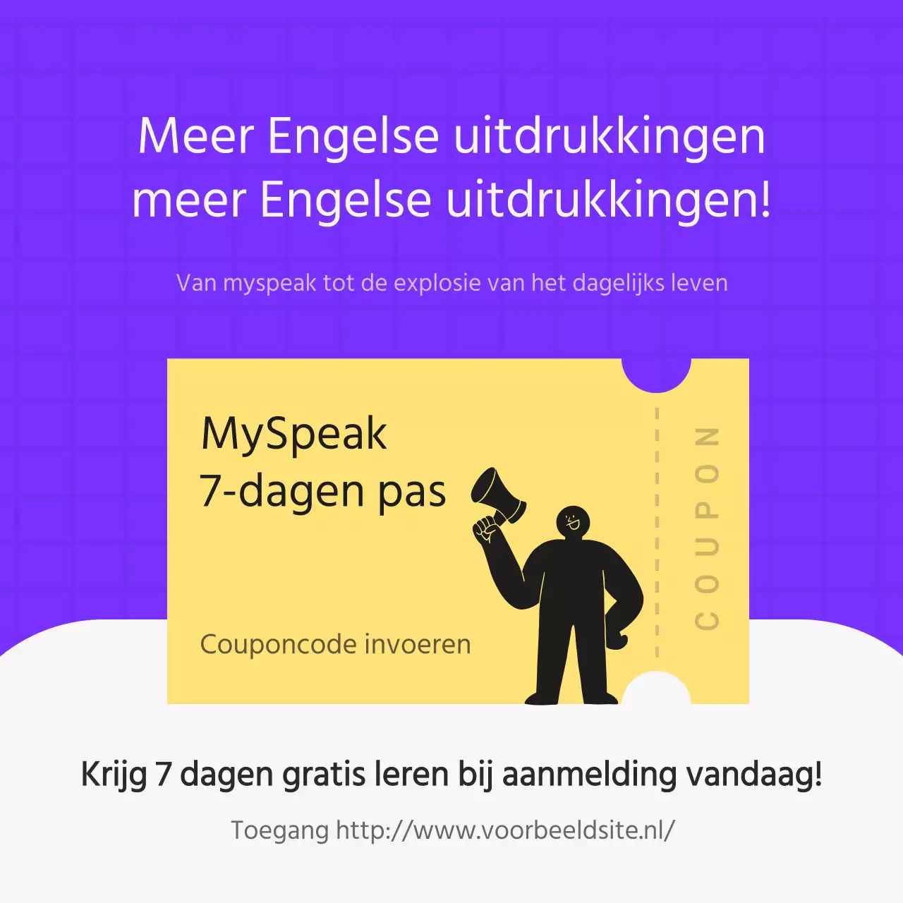 Promoot eenvoudig zakelijk Engels in zwart-wit en paars