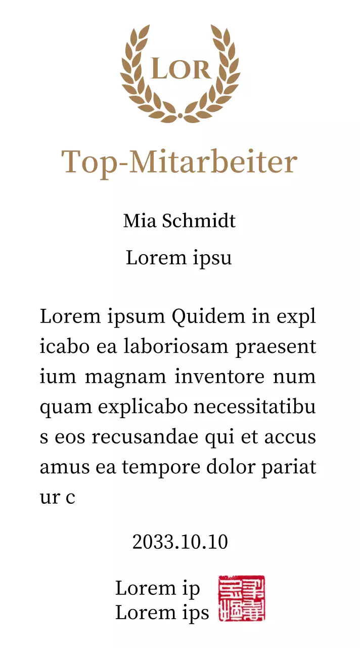 Luxuriöse Danksagungstafel mit goldenen Lorbeeren und Stempel